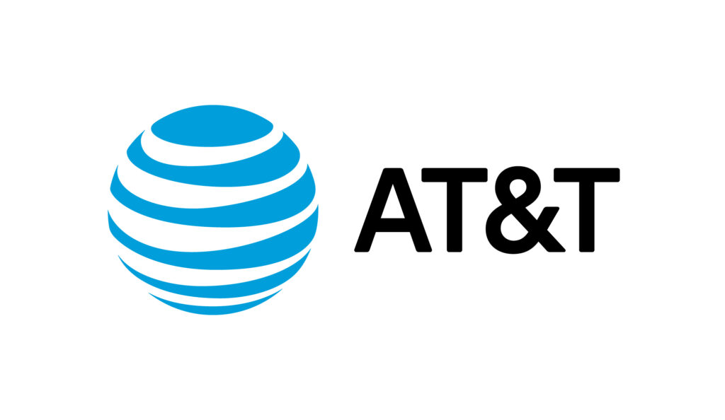 AT&T’s logo is a stylized globe with blue horizontal swishes
