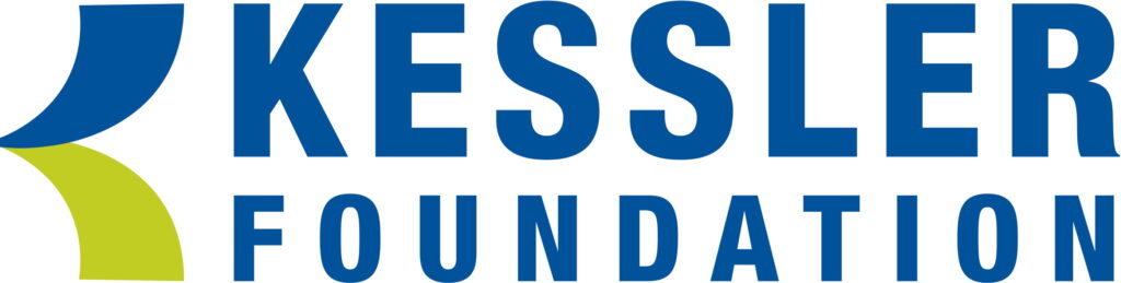 A blue and green logo with a stylized K and the words Kessler Foundation