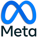 A blue colored infinity sign stretched down towards the word Meta in black below.