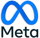 Meta 2 Logo A blue colored infinity sign stretched down towards the word Meta in black below.