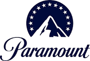 Snowy mountain peak in front of a blue circle with stars on top of the words “Paramount”